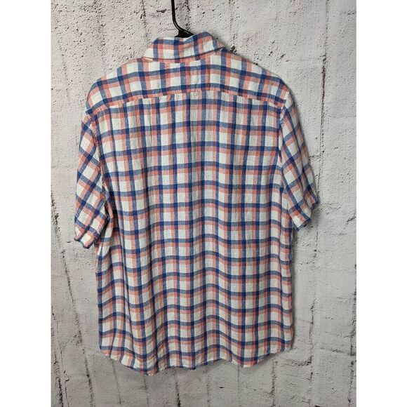 LL Bean Shirt Mens Large L Blue White Button Up Plaid Linen Slightly Fitted Casu - Picture 2 of 5